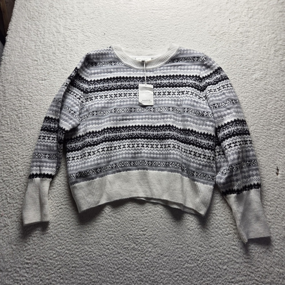 Free Assembly Sweater Womens Plus 2XL Gray Crew Neck Long Sleeve Fair Isle Knit
